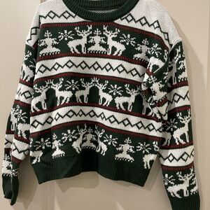 Festive Green and White Reindeer Sweater